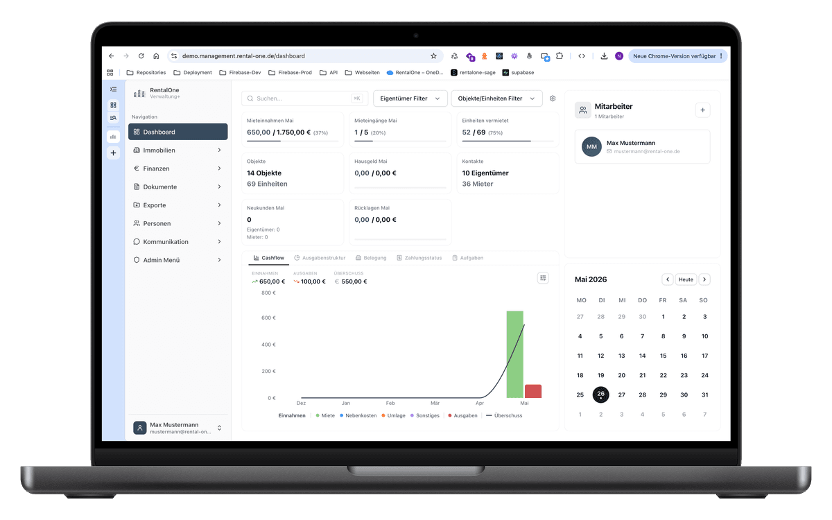 RentalOne Verwalter-Dashboard